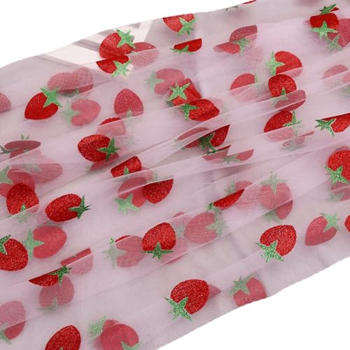 Yurosiay Erdbeer Tüllstoff 160×200cm Glitzer Rote Erdbeere Tüll Dekostoff DIY Tüllstoff Meterware Niedlich Erdbeer Tüll Netzstoff Tüllband Tüll Stoff Zum Nähen für Tutu Kleider Handwerk Rosa von Yurosiay