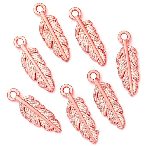 Yurosiay Feder Anhänger Klein Feder Charms Schmuckverbinder Feder Legierungs Feder Anhänger für Ohrringe Armbänder Halskette DIY Schmuck Anhänger Herstellung (5mm X 15mm) Roségold 50 Stück von Yurosiay