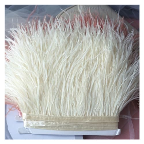 Yurosiay Federn Fransenborte 1m Straußenfedern Borte 10-15cm Breit Straußfeder Stoffstreifen Flauschige Federbesatz Federn Trim Einfarbige Feder Fransenband für DIY Nähen Handwerk Beige 1# von Yurosiay