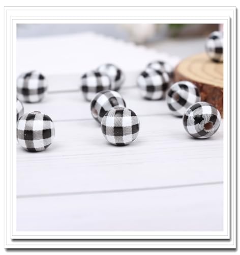 Yurosiay Karierte Holzperlen Weihnachts Holzperlen Plaid Holzperlen Weihnachtsperlen Ostern Holzperlen Bunte Holzperlen Gebohrte Holzkugeln Lose Perlen Holzperlen Runde Holzperlen 16mm #1 100 Stück von Yurosiay