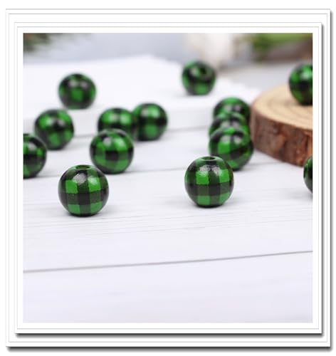 Yurosiay Karierte Holzperlen Weihnachts Holzperlen Plaid Holzperlen Weihnachtsperlen Ostern Holzperlen Bunte Holzperlen Gebohrte Holzkugeln Lose Perlen Holzperlen Runde Holzperlen 16mm #14 30 Stück von Yurosiay