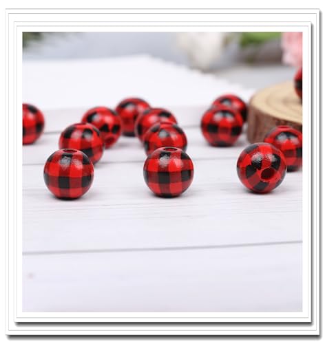 Yurosiay Karierte Holzperlen Weihnachts Holzperlen Plaid Holzperlen Weihnachtsperlen Ostern Holzperlen Bunte Holzperlen Gebohrte Holzkugeln Lose Perlen Holzperlen Runde Holzperlen 16mm #2 30 Stück von Yurosiay