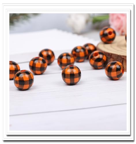 Yurosiay Karierte Holzperlen Weihnachts Holzperlen Plaid Holzperlen Weihnachtsperlen Ostern Holzperlen Bunte Holzperlen Gebohrte Holzkugeln Lose Perlen Holzperlen Runde Holzperlen 16mm #8 100 Stück von Yurosiay