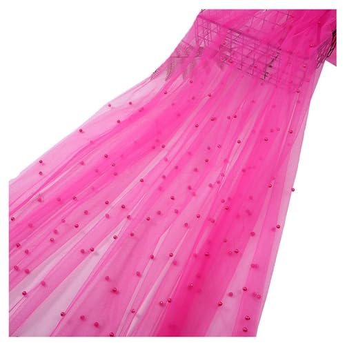 Yurosiay Perlen Tüllstoff 1 Yard×160cm Tüll Dekostoff Bunt Netzstoff mit Perlen Transparent Netztüll Tüllstoff Hochzeit Weiche Mesh Stoff Mode Perlen Tüll Dekostoff Tüllstoff zum Nähen Rosarot von Yurosiay