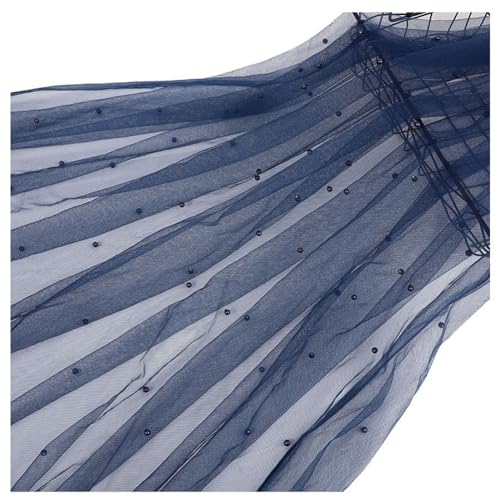 Yurosiay Perlen Tüllstoff 3 Yard×160cm Tüll Dekostoff Bunt Netzstoff mit Perlen Transparent Netztüll Tüllstoff Hochzeit Weiche Mesh Stoff Mode Perlen Tüll Dekostoff Tüllstoff zum Nähen Marineblau von Yurosiay