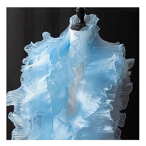 Yurosiay Plissee Organza Borte 12cm Breite Organza Rüschenborte Rüschenbesatz Plissee Organza Spitzenstoff Bunt Bordüre Organza Rüschen Organza Spitzenborte für Nähen Kleid Blau 1# 5 Yard von Yurosiay