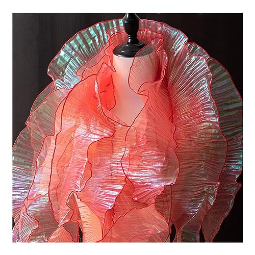 Yurosiay Plissee Organza Borte 12cm Breite Organza Rüschenborte Rüschenbesatz Plissee Organza Spitzenstoff Bunt Bordüre Organza Rüschen Organza Spitzenborte für Nähen Kleid Rot 1# 10 Yard von Yurosiay