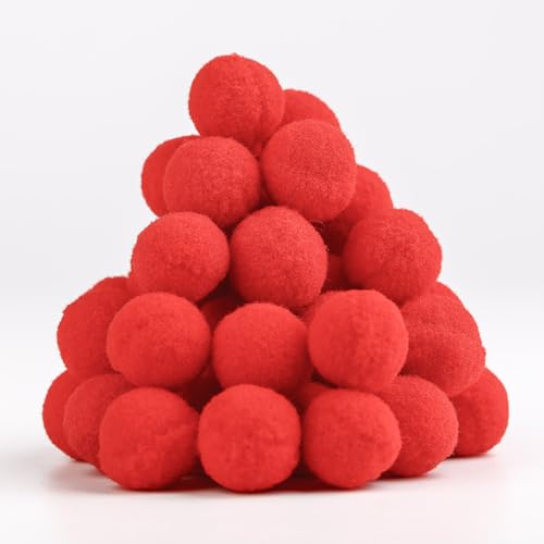 Yurosiay Pompons zum Basteln Groß 5cm 35 Stück Hohe Elastizität Bunte Pom Poms Flauschigen Plüschbälle Bommel Jumbo Plüsch Pompons Bälle aus Polyester für DIY Kreative Handwerk Crafts Deko Rot von Yurosiay