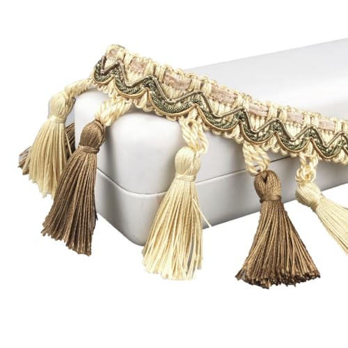 Yurosiay Quasten Spitzenband Fransenborte Spitzenbordüre Zierband Spitzenborte Spitzenbesatz Häkelspitze für DIY Kostüme Bekleidung Vorhang Kleidung Tischdecke Hochzeit 7,5 cm Breit Beige1# 1M von Yurosiay