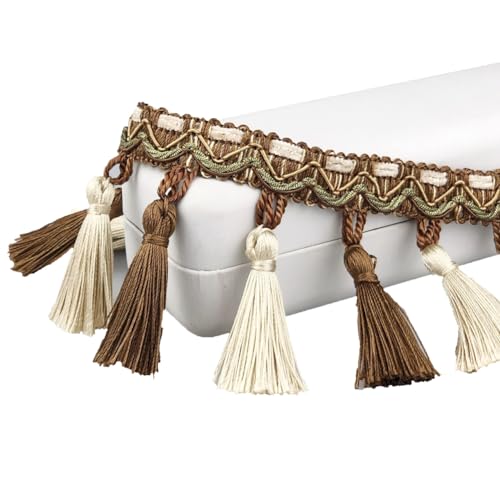 Yurosiay Quasten Spitzenband Fransenborte Spitzenbordüre Zierband Spitzenborte Spitzenbesatz Häkelspitze für DIY Kostüme Bekleidung Vorhang Kleidung Tischdecke Hochzeit 7,5 cm Breit Braun+Beige 3M von Yurosiay