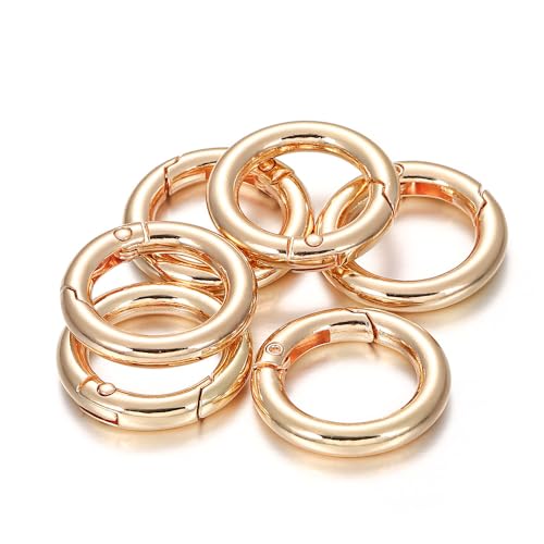 Yurosiay Runde Karabiner 15 Stück 35mm Zinklegierung Frühling Sprung Ringe Snap Schlüsselring Schnalle Karabinerhaken Karabinerring Metall O-Ring für Schlüsselanhänger Tasche Schmuck KC-Gold von Yurosiay