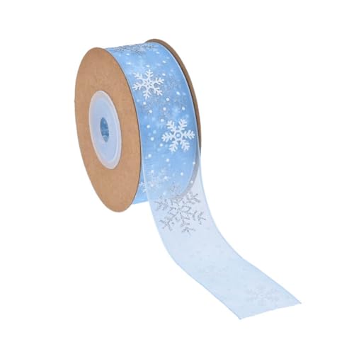 Yurosiay Schneeflocken Organzaband 10 Yard×25mm Weihnachten Organzaband Glitzer Organza Geschenkband Schleifenband Weihnachtsbänder Weihnachtsbaum Band Tüllband Schimmer Organza Dekoband Blau von Yurosiay