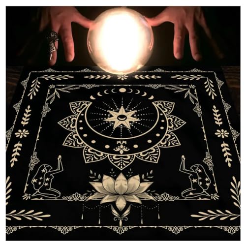 Yurosiay Tarot Tischdecke Mysteriöse Schwarz Astrologie Tischdecke Mond Sonne Blumen Bedruckte Tarot Altar Tuch Vintage Altartuch Tarotkarten Quadratisch Weissagung Tischdecke 49×49cm 1# von Yurosiay