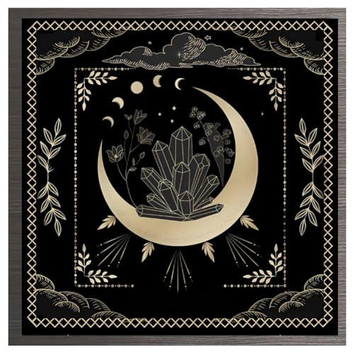 Yurosiay Tarot Tischdecke Mysteriöse Schwarz Astrologie Tischdecke Mond Sonne Blumen Bedruckte Tarot Altar Tuch Vintage Altartuch Tarotkarten Quadratisch Weissagung Tischdecke 49×49cm 10# von Yurosiay