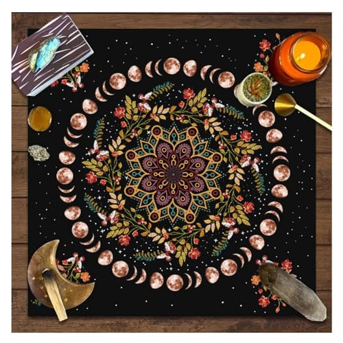 Yurosiay Tarot Tischdecke Mysteriöse Schwarz Astrologie Tischdecke Mond Sonne Blumen Bedruckte Tarot Altar Tuch Vintage Altartuch Tarotkarten Quadratisch Weissagung Tischdecke 49×49cm 4# von Yurosiay