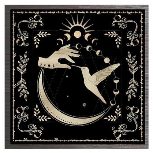 Yurosiay Tarot Tischdecke Mysteriöse Schwarz Astrologie Tischdecke Mond Sonne Blumen Bedruckte Tarot Altar Tuch Vintage Altartuch Tarotkarten Quadratisch Weissagung Tischdecke 49×49cm 7# von Yurosiay