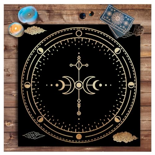 Yurosiay Tarot Tischdecke Mysteriöse Schwarz Astrologie Tischdecke Mond Sonne Blumen Bedruckte Tarot Altar Tuch Vintage Altartuch Tarotkarten Quadratisch Weissagung Tischdecke 49×49cm 8# von Yurosiay