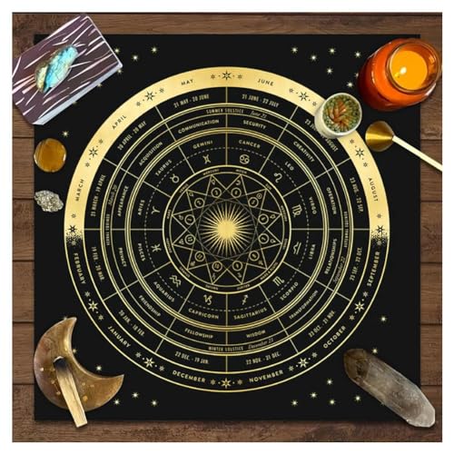 Yurosiay Tarot Tischdecke Mysteriöse Schwarz Astrologie Tischdecke Mond Sonne Blumen Bedruckte Tarot Altar Tuch Vintage Altartuch Tarotkarten Quadratisch Weissagung Tischdecke 75×75cm 2# von Yurosiay