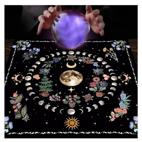 Yurosiay Tarot Tischdecke Mysteriöse Schwarz Astrologie Tischdecke Mond Sonne Blumen Bedruckte Tarot Altar Tuch Vintage Altartuch Tarotkarten Quadratisch Weissagung Tischdecke 75×75cm 5# von Yurosiay