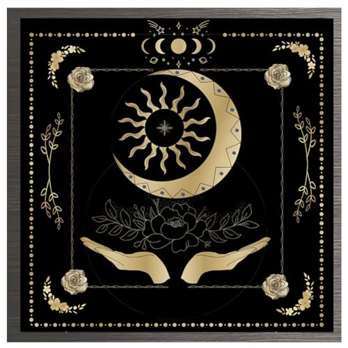 Yurosiay Tarot Tischdecke Mysteriöse Schwarz Astrologie Tischdecke Mond Sonne Blumen Bedruckte Tarot Altar Tuch Vintage Altartuch Tarotkarten Quadratisch Weissagung Tischdecke 75×75cm 9# von Yurosiay