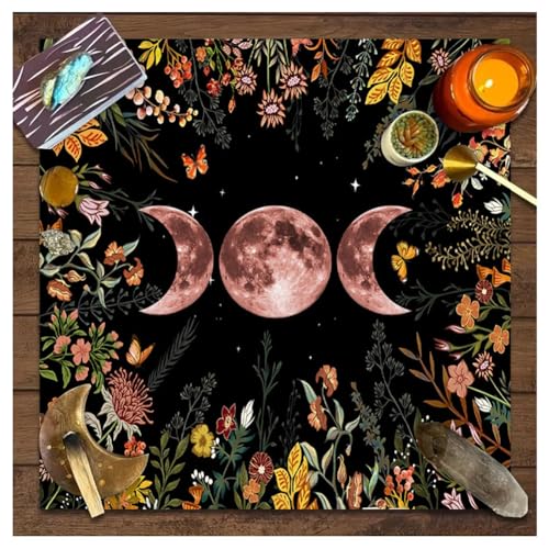 Yurosiay Tarotkarten Tischdecke 49×49cm Vintage Astrologie Tuch Nordischer Stil Mond Blumen Bedruckte Tischdecke Altar Tarot Tischdecke Quadratisch Tarot Spiel Tischdecke Altar Tischdecke 4# von Yurosiay