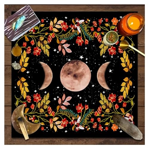 Yurosiay Tarotkarten Tischdecke 49×49cm Vintage Astrologie Tuch Nordischer Stil Mond Blumen Bedruckte Tischdecke Altar Tarot Tischdecke Quadratisch Tarot Spiel Tischdecke Altar Tischdecke 6# von Yurosiay