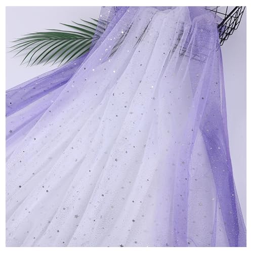 Yurosiay Tüllstoff Gradientenfarbe mit Sternen Mond Sparkly Stoff Glitzer Tüll Meterware Netzstoff Tüll Tüllband Deko Garn für Tutu-Röcke, Basteln, Geschenk Deko Lila 100×140cm von Yurosiay