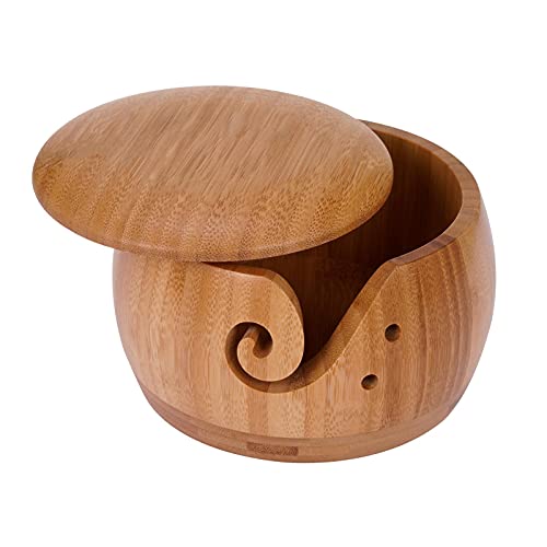 Garnschale Aus Holz Handgefertigte Holzgarnschale Mit Deckel Woll Schale Wood Yarn Bowl Zum Stricken Und Häkeln, 15x8cm von Yusheng