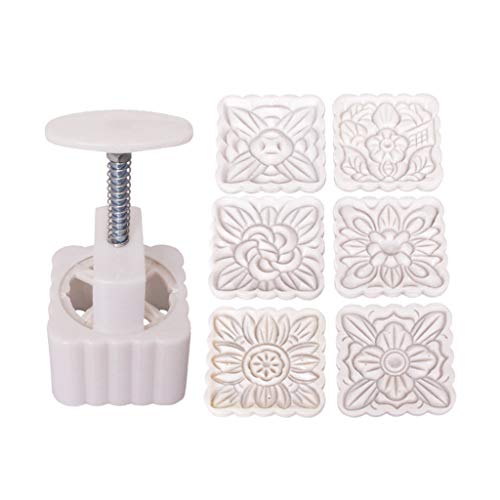 Yushu - 150 g Mondkuchenform, 6 Stück quadratische Blumenstempel, Handpresse, Mondkuchen, Gebäckform, DIY-Backformen, Mittelherbstfest, Pressformen für DIY-Backzubehör. von Yushu