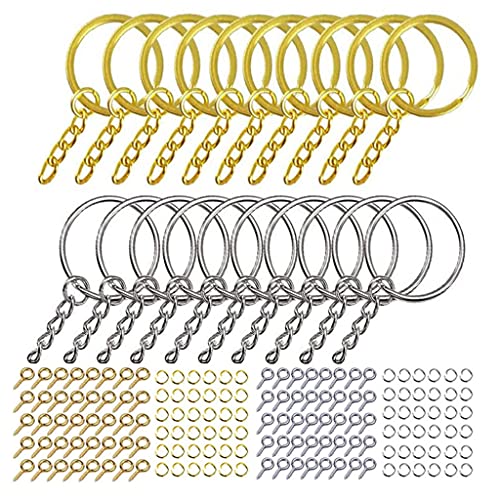 Yushu - 220 Stück Schlüsselanhänger mit Kette, Sprungringe, Schrauben-Ösen, Schlüsselring, Rohlinge, für Kunstharz-Bastelarbeiten, offene Biegeringe für Schlüssel und Bastelarbeiten. von Yushu
