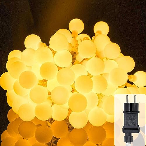 LED Lichterkette Kugeln Strombetrieben 15m 150LED Lichterkette Außen/Innen mit Stecker, 8 Modi mit Timer Funktion & Memory-Funktion, Lichterketten für party Weihnachten Hochzeit Garten deko, Warmweiß von Yusinjoy