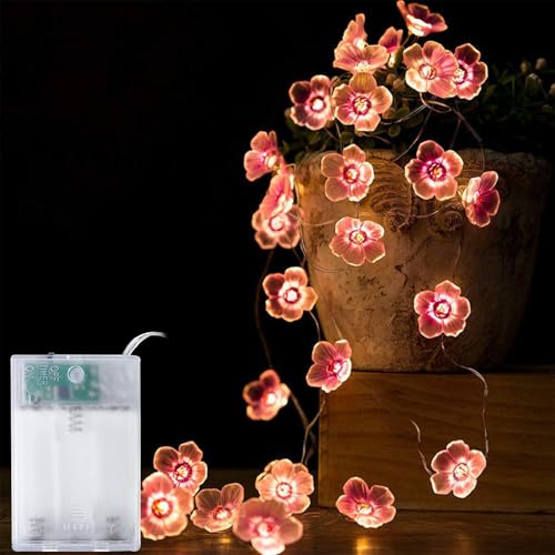 Lichterkette Batterie 3m 30er LED Lichterkette mit Timer innen Lichterkette für Zimmer Deko Halloween Weihnachten Kinderzimmer Hochzeit Schlafzimmer, Batteriebetrieben Lichterkette Bett, rosa Cherry von Yusinjoy