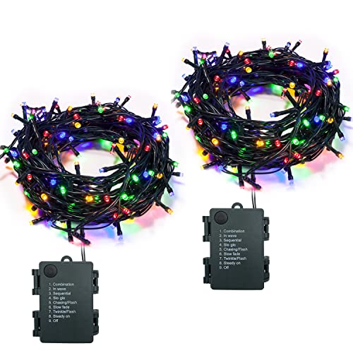 Lichterkette Batterie mit Timer 2 Stück 10m 100LEDs Außen Lichterkette Batteriebetrieben mit 8 Modi, Innen Lichterkette mit Akku für Weihnachten Halloween Garten Balkon Hochzeit Deko DIY, Bunt von Yusinjoy