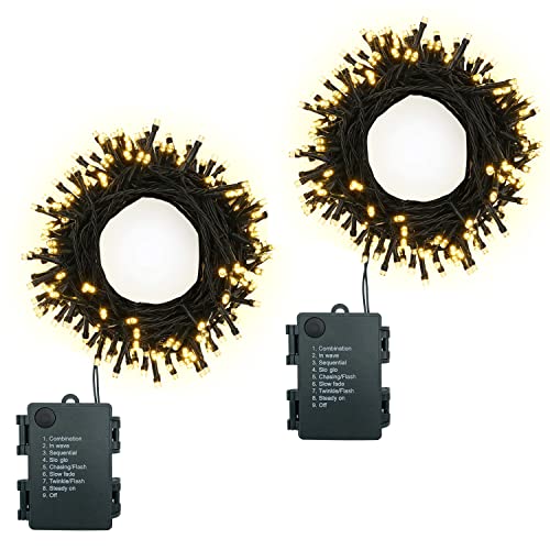 Lichterkette Batterie mit Timer 2 Stück 5m 50LEDs Außen Lichterkette Batteriebetrieben mit 8 Modi, Innen Lichterkette mit Akku für Weihnachten Halloween Garten Balkon Hochzeit Deko DIY, Warmweiß von Yusinjoy