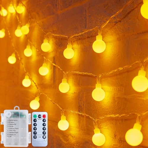 Lichterkette innen Batterie 10m 100 LEDs Lichterketten Kugeln mit Timer, 8 Modi, Fernbedienung, Klein LED Lichterkette außen Dimmbar für Kinderzimmer Weihnachten Camping Balkon Party Deko, Warmweiß von Yusinjoy