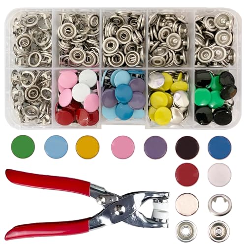 Yutoy 100 Sets Druckknöpfe mit Zange, Metall Druckknopf Set mit Zange, Druckknöpfe Ohne Nähen, 9,5mm Jersey Druckknöpfe 10 Farben, für Nähzubehör, DIY Basteln Kinderbekleidung, Kleidung Taschen von Yutoy