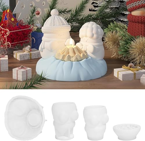 Silikonformen Weihnachten Set, Silikonform Wichtel Gießformen Silikon Silikonform, 3D Schneemann Silikonform Weihnachten, Schneemann Giessformen Silikonform Kerzenhalter (2sets) von YuuFcy