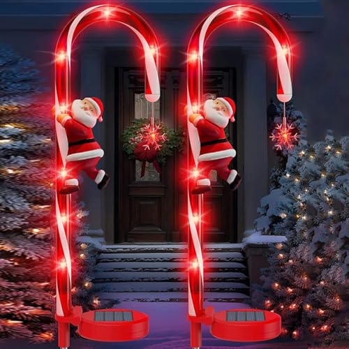 Solar Lichter für Außen Garten, Zuckerstangen Lichterketten Weihnachtsweg Marker, Weihnachtsstöcke,IP65wasserdicht, LED Lichterkette, Plastik Zuckerstangen Lichterketten, Hof, Weihnachtsdeko (2PC) von YuuFcy