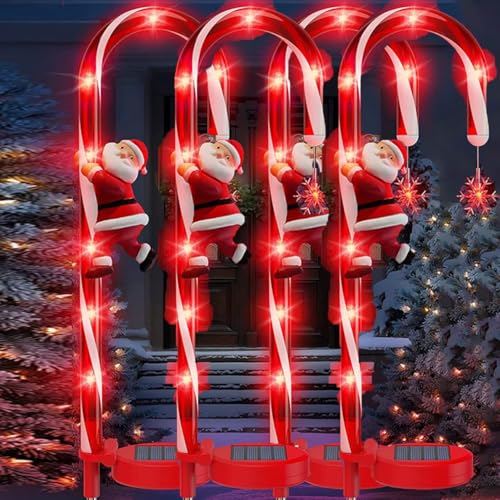 Solar Lichter für Außen Garten, Zuckerstangen Lichterketten Weihnachtsweg Marker, Weihnachtsstöcke,IP65wasserdicht, LED Lichterkette, Plastik Zuckerstangen Lichterketten, Hof, Weihnachtsdeko (4PC) von YuuFcy