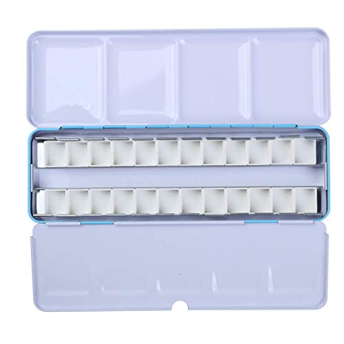 YuuHeeER Leere Aquarelldosen Palette Farbkasten Metallbox mit 24 halben Näpfen für blaue 24 halbe Pfannen mit Dose von YuuHeeER