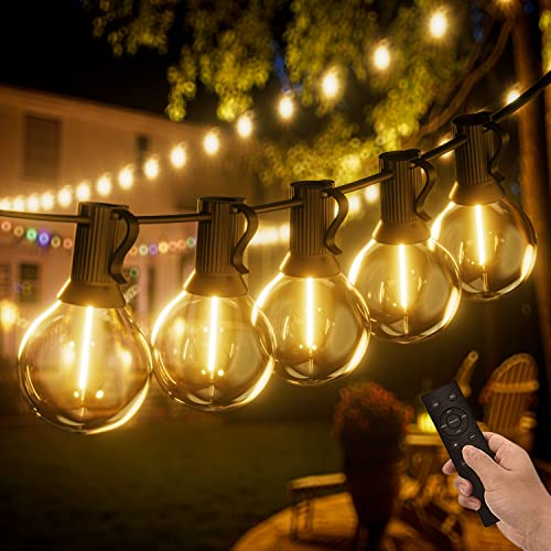 Yuucio 45M Lichterkette Außen Dimmbar, LED G40 Outdoor Lichterkette mit Fernbedienung, 75+2 Plastikbirne Wasserdicht Hängende Glühbirnen Lights für Terrasse, Garten, Party Warmweiß von Yuucio