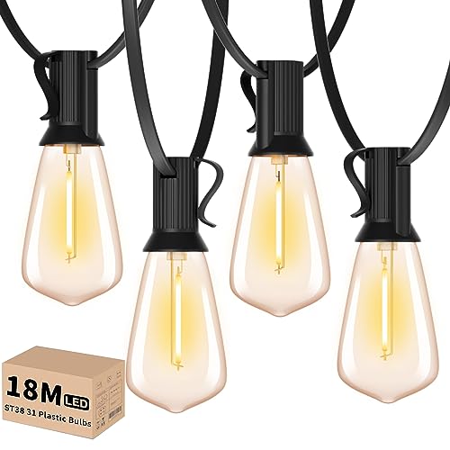 Yuucio LED Lichterkette Außen 18M, ST38 Outdoor Glühbirnen Aussen Mit 30+1 Plastik Birnen, Wasserdicht IP44 Hängende Lights Strom für Garten, Terrasse, Party, Café, 2700K Warmweiß von Yuucio