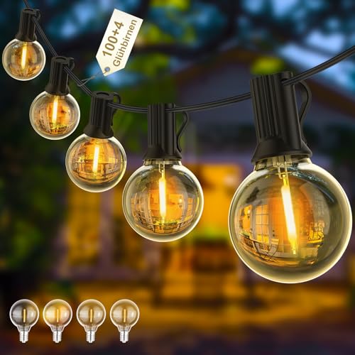 Yuusei Lichterkette Außen, 80M LED Lichterkette, IP45 Wasserdichte Outdoor Lichterkette, 100+4 G40 2700K Warmweiß Lichterkette Glühbirnen für Balkon, Terrasse, Pavillon, Garten, Party und Pergolen von Yuusei