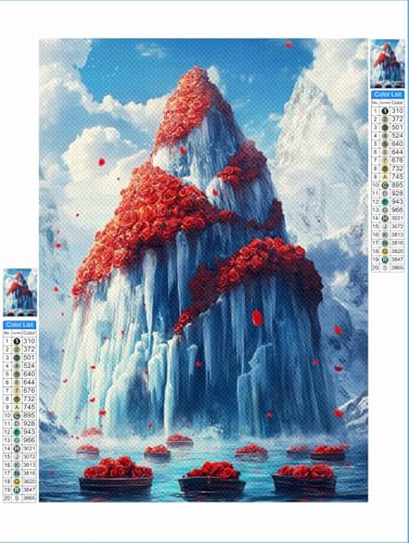 Blume Diamond Painting Berg Diamond Painting Erwachsene Groß xxl 80x100cm Mosaik Bastelset, 5D DIY Malen nach Zahlen Vollbohrer Diamantmalerei Stickerei Kreuzstich Crafts Home Wand Décor 1F-402 von Yuxeawue