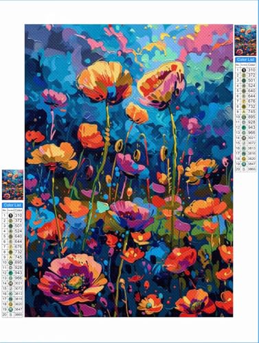 Blume Diamond Painting Bunt Diamond Painting Erwachsene Groß xxl 80x100cm Mosaik Bastelset, 5D DIY Malen nach Zahlen Vollbohrer Diamantmalerei Crystal Stickerei Kreuzstich Crafts Home Wand Décor 1F-94 von Yuxeawue