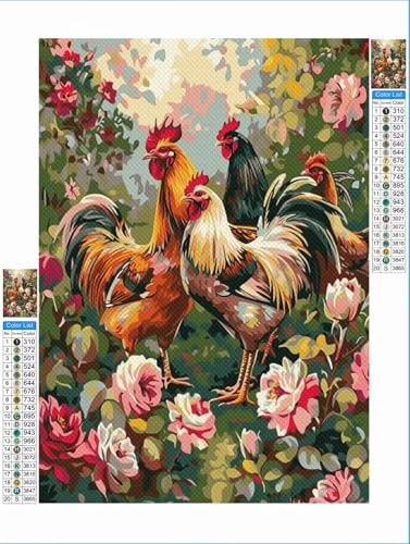 Blume Diamond Painting Huhn Diamond Painting Erwachsene Groß xxl 80x100cm Mosaik Bastelset, 5D DIY Malen nach Zahlen Vollbohrer Diamantmalerei Crystal Stickerei Kreuzstich Crafts Home Wand Décor 1F-26 von Yuxeawue