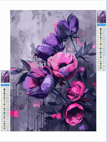 Blume Diamond Painting Lila Diamond Painting Erwachsene Groß xxl 60x80 cm Mosaik Bastelset, 5D DIY Malen nach Zahlen Vollbohrer Diamantmalerei Crystal Stickerei Kreuzstich Crafts Home Wand Décor 1F-6 von Yuxeawue