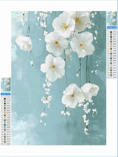 Blume Diamond Painting Weiß Diamond Painting Erwachsene Groß xxl 80x100cm Mosaik Bastelset, 5D DIY Malen nach Zahlen Vollbohrer Diamantmalerei Stickerei Kreuzstich Crafts Home Wand Décor 1F-420 von Yuxeawue