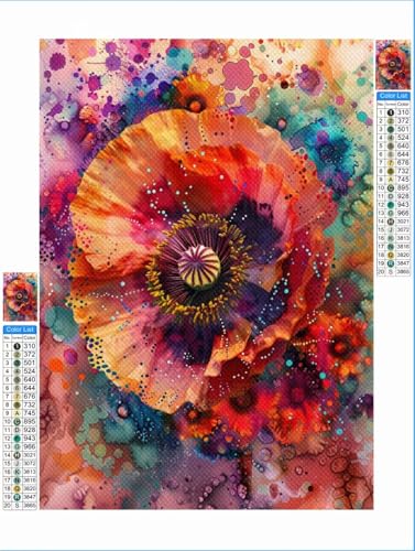 Bunt Diamond Painting Blume Diamond Painting Erwachsene Groß xxl 60x80cm Mosaik Bastelset, 5D DIY Malen nach Zahlen Vollbohrer Diamantmalerei Crystal Stickerei Kreuzstich Crafts Home Wand Décor 1F-630 von Yuxeawue