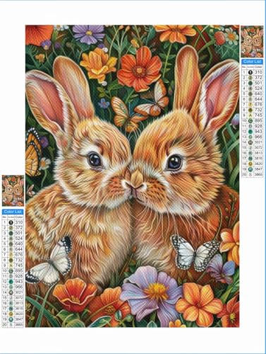 Diamond Painting Erwachsene Blume 5D Diamant Painting Bilder Kinder Kaninchen, DIY Diamant Malerei Anfänger Crystal Stickerei Kreuzstich Crafts Kit Wand Décor Geschenke für Frauen 70x90cm 1F-3 von Yuxeawue